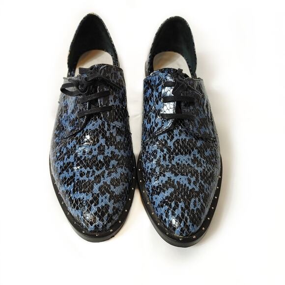 Freda Salvador Wit D'orsay Blue Leather Croc Embossed Lace Up Oxford Sz 5.5 - Picture 6 of 13